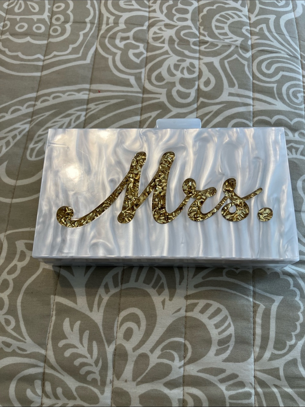 Mrs. Decorative Trinket Box - Pearl White with Gold Script